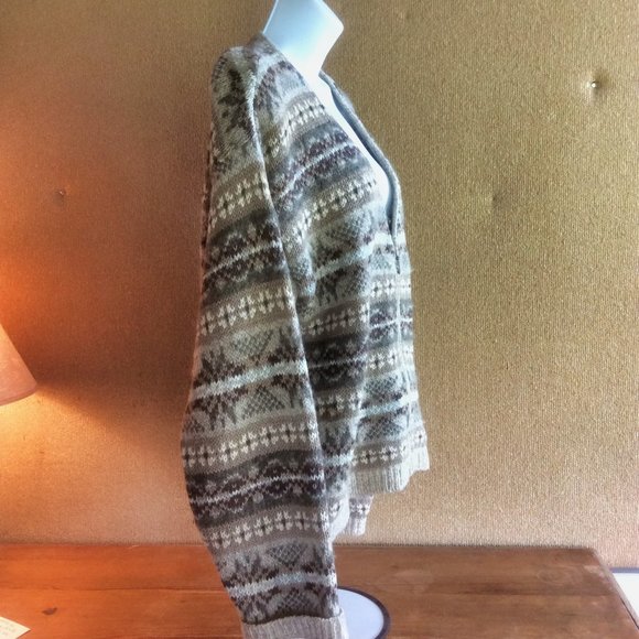 Woolrich Fair Isle Cardigan Zip Sweater Women's Size L Small Stain - Picture 2 of 6